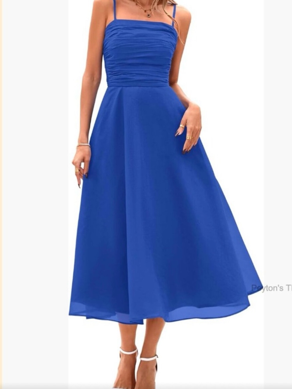 Classic Royal Blue A-Line Midi Dress - Women